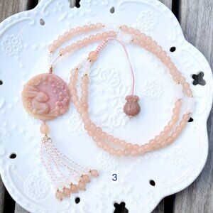 Flora Rabbit Necklace - Orange Quartz Jade Beaded Chain - Style 3